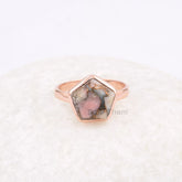Star Shape Pink Opal Copper 11mm Gemstone Ring, Rose Gold Plated Sterling Silver Ring, Bridal Gift Ring, Birthday Gift Ring, Cocktail Ring